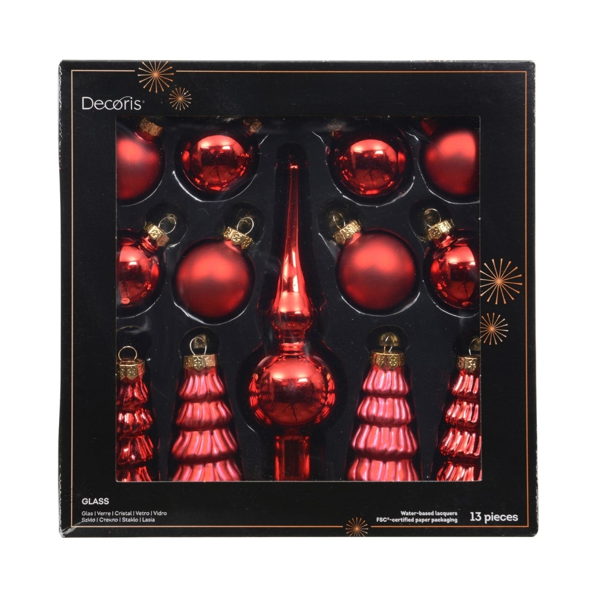 Decoris Kerstballen Set  Glas Rood Ø 3 cm 13 Stuks