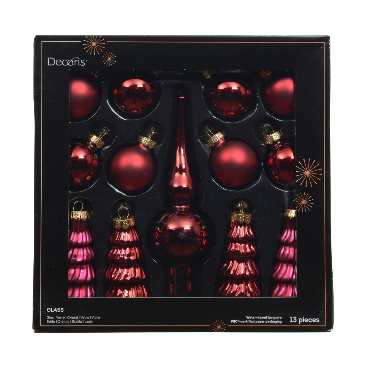 Decoris Kerstballen Set  Glas Rood Ø 3 cm 13 Stuks