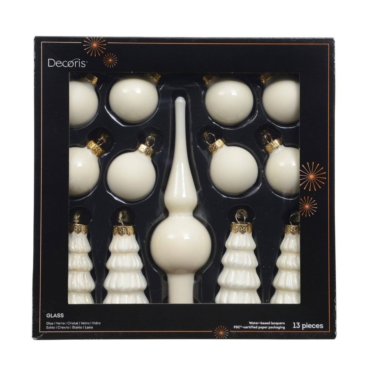 Decoris Kerstballen Set  Glas Wit Ø 3 cm 13 Stuks