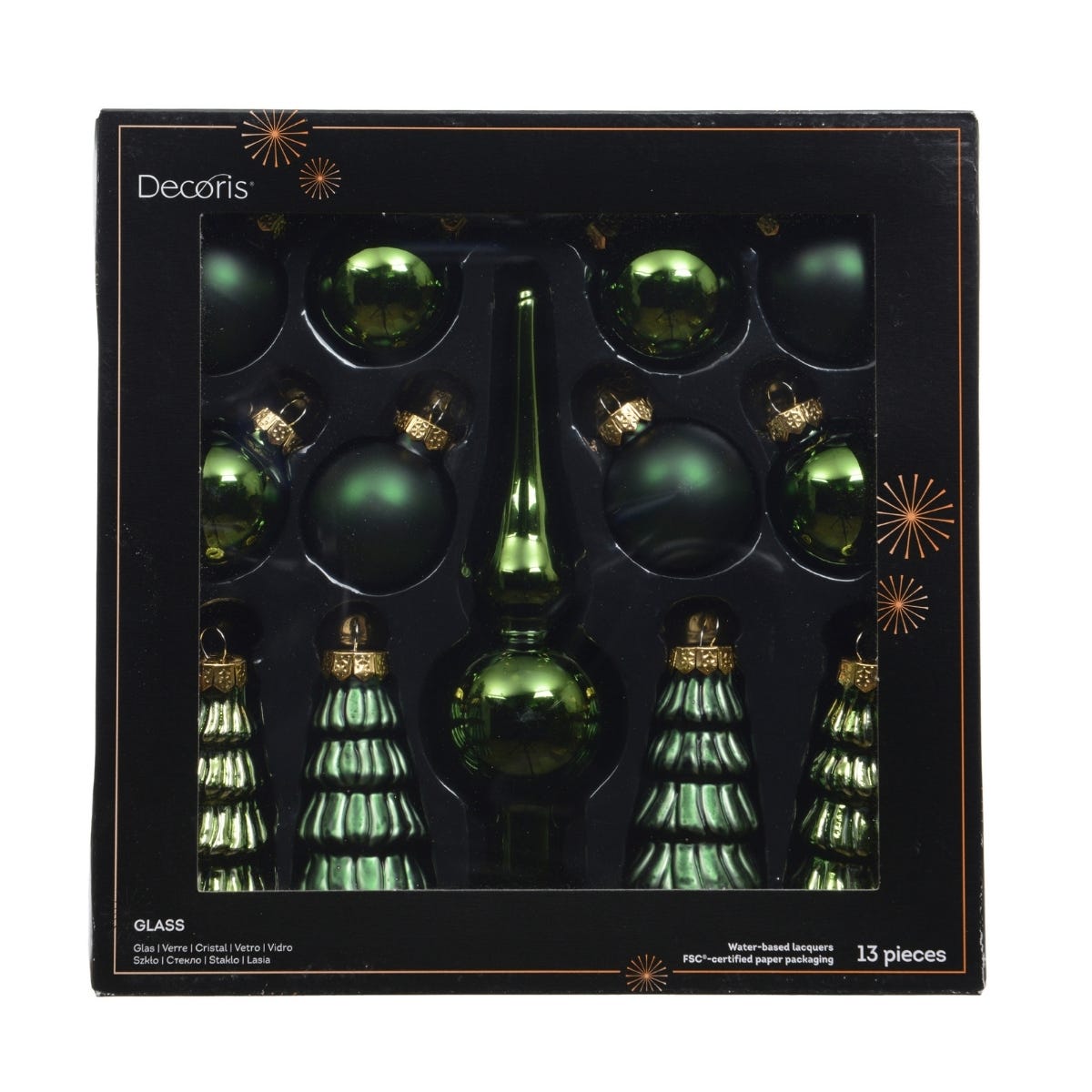 Decoris Kerstballen Set  Glas Groen Ø 3 cm 13 Stuks