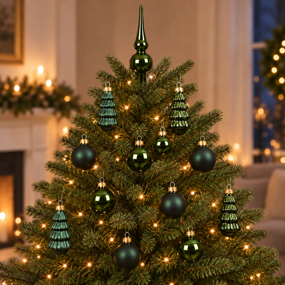 Decoris Kerstballen Set  Glas Groen Ø 3 cm 13 Stuks