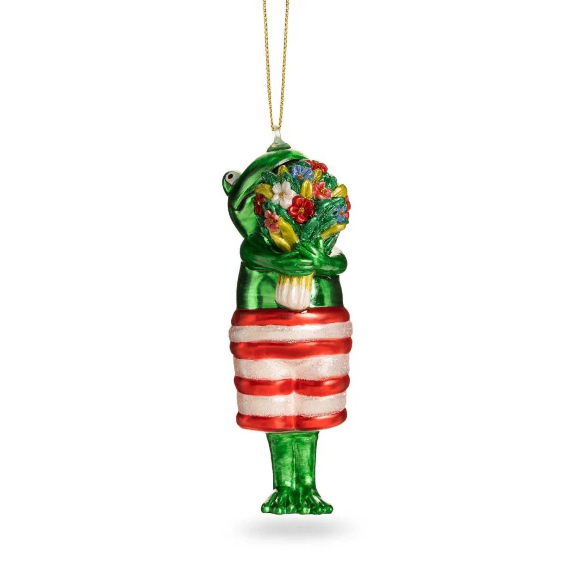 De ballen uit kerstornament Kikker 15 cm