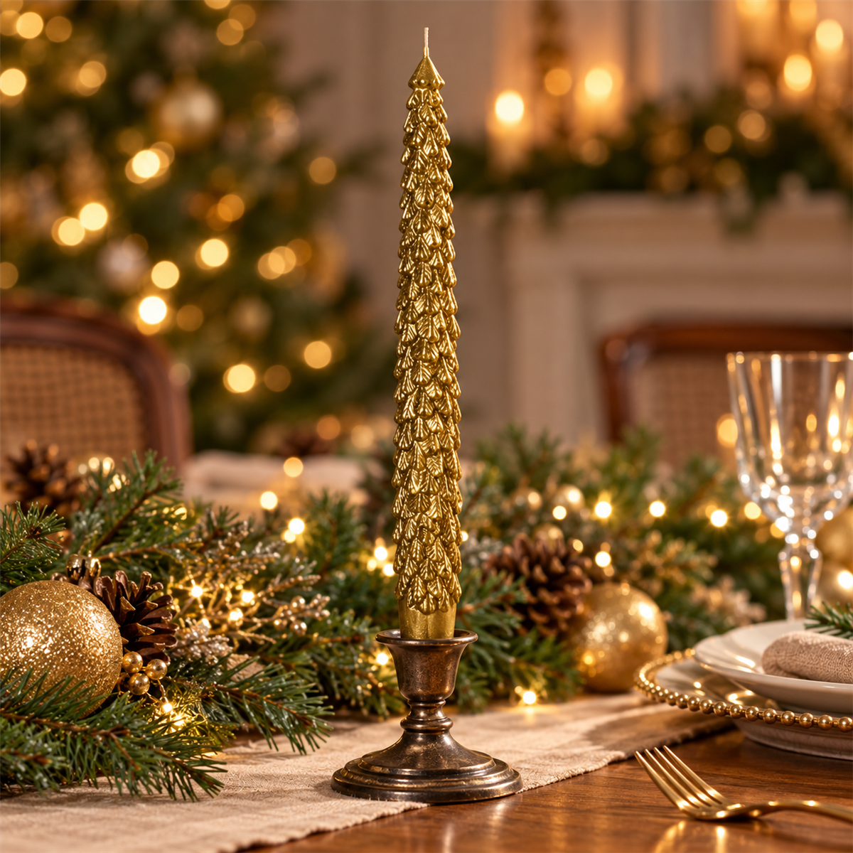 Home Society Kerstkaars Diner Pinetree Goud 25 x 3 cm