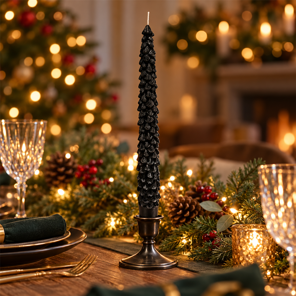 Home Society Kerstkaars Diner Pinetree Zwart 25 x 3 cm