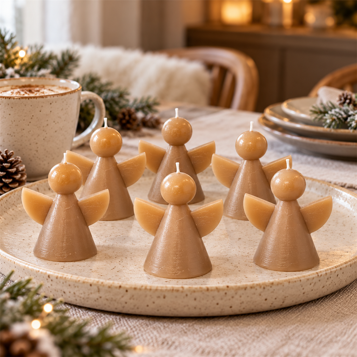 Home Society Kerstkaars Deco Candle Angel S Taupe 6 stuks 8.5 x 8.5 cm