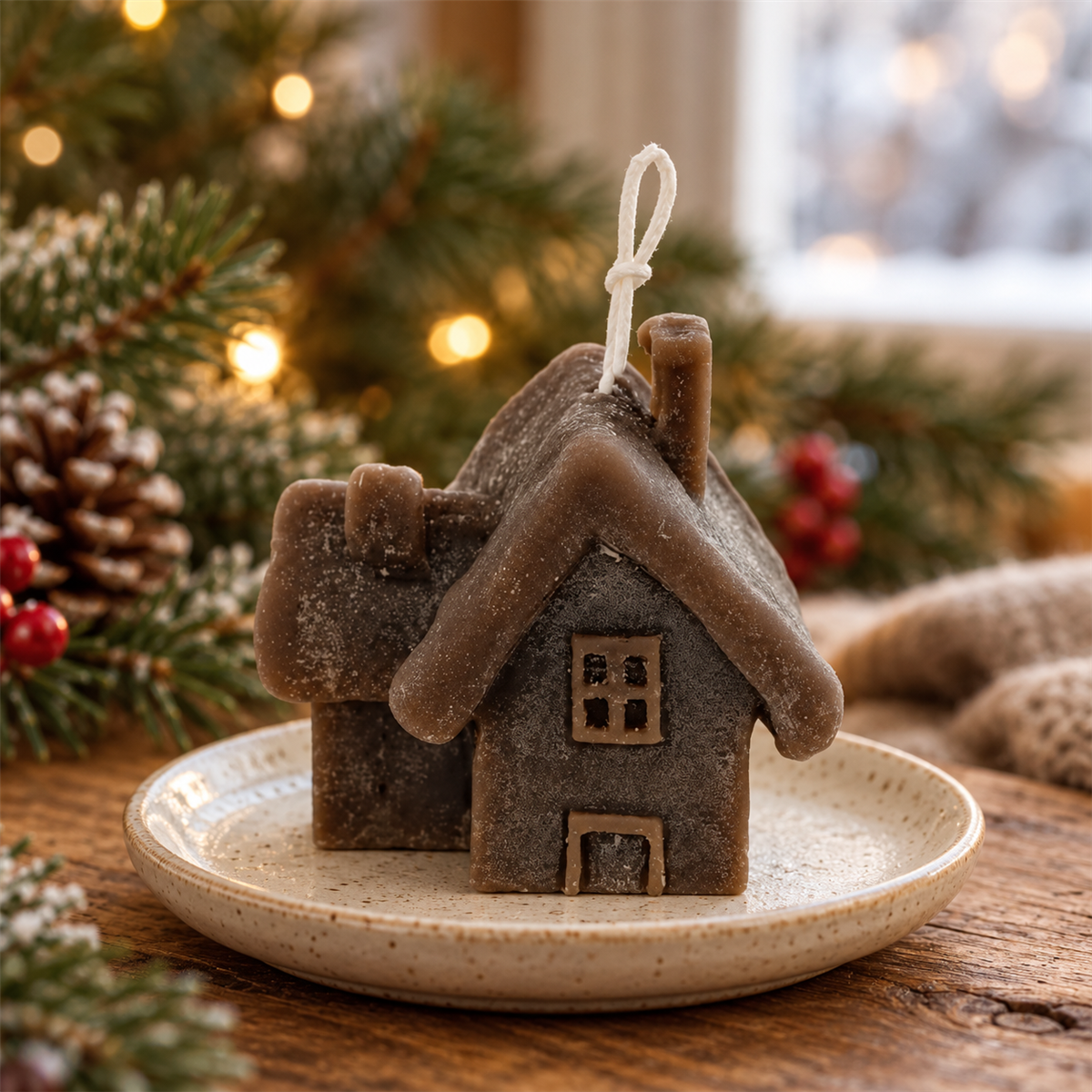 Home Society Kerstkaars Huis Bruin 8.5 x 10.5 x 12 cm