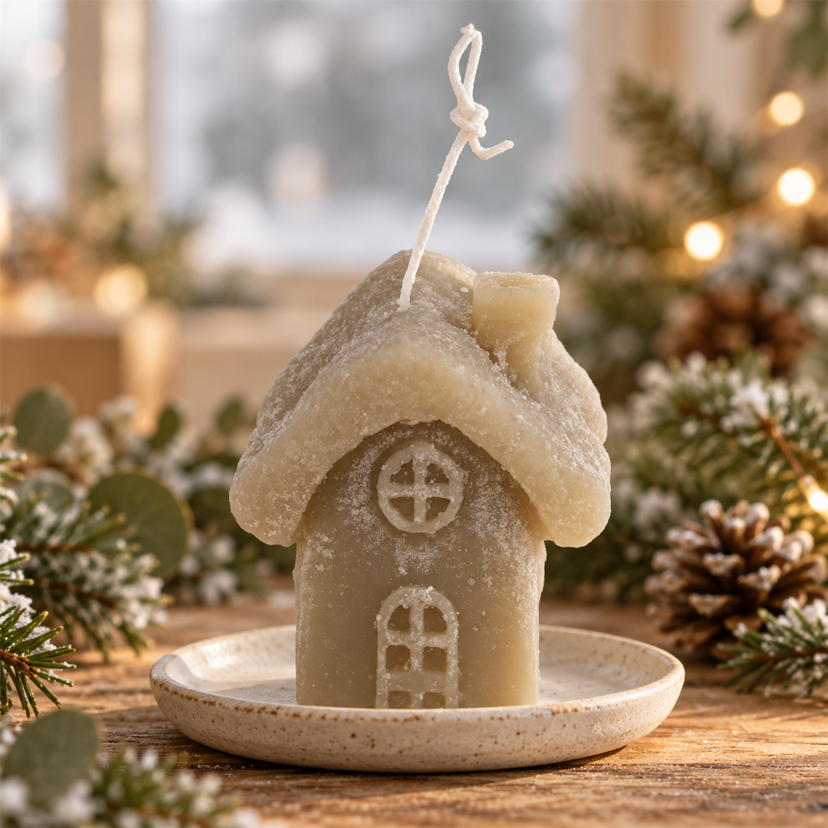 Home Society Kerstkaars Huis Greige 8.3 x 12 x 10 cm