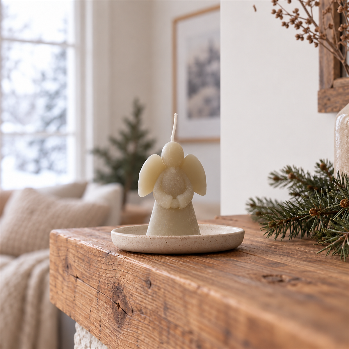 Home Society Kerstkaars Deco Candle Cherub S Grijs 7.5 x 5 x 4 cm