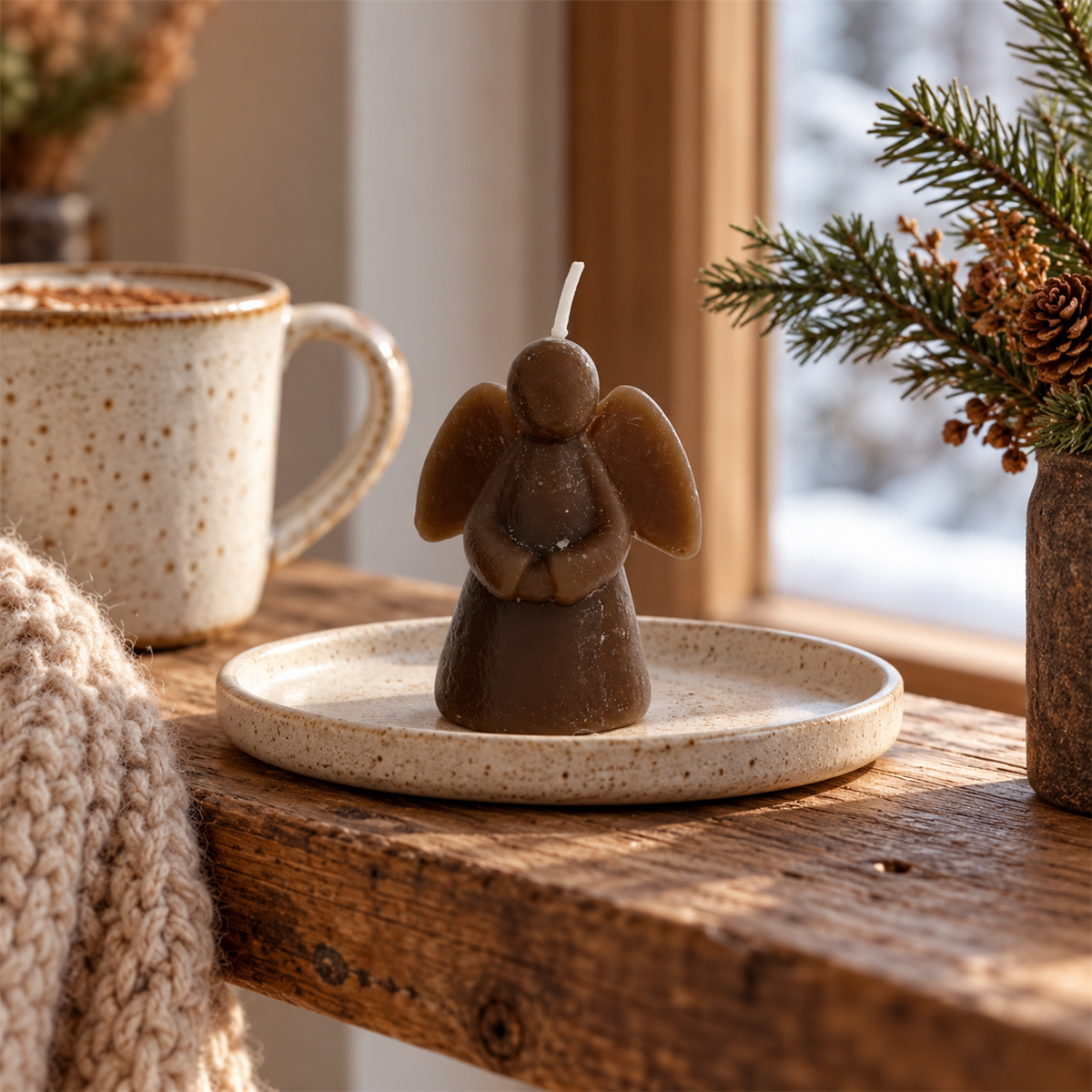 Home Society Kerstkaars Deco Candle Cherub S Bruin 7.5 x 5 x 4 cm