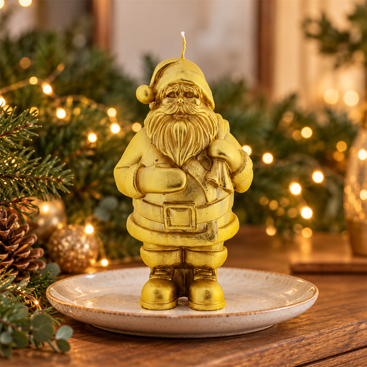 Home Society Kerstkaars Kerstman Goud 20 x 12 cm