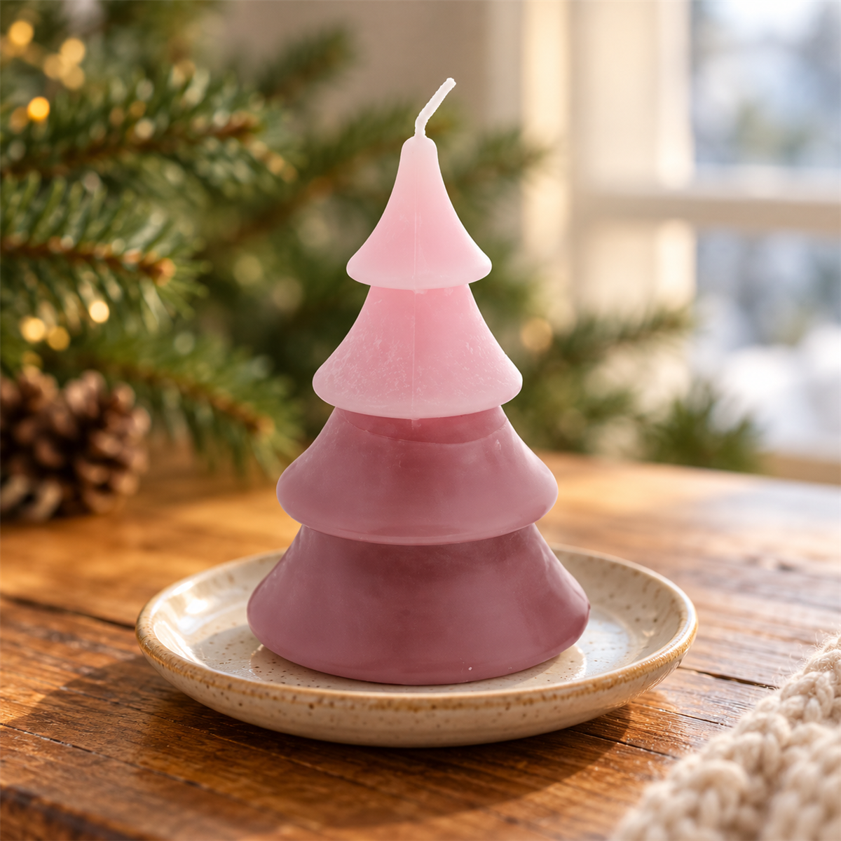 Home Society Kerstkaars Kerstboom Roze 10 x 6.5 x 6.5 cm