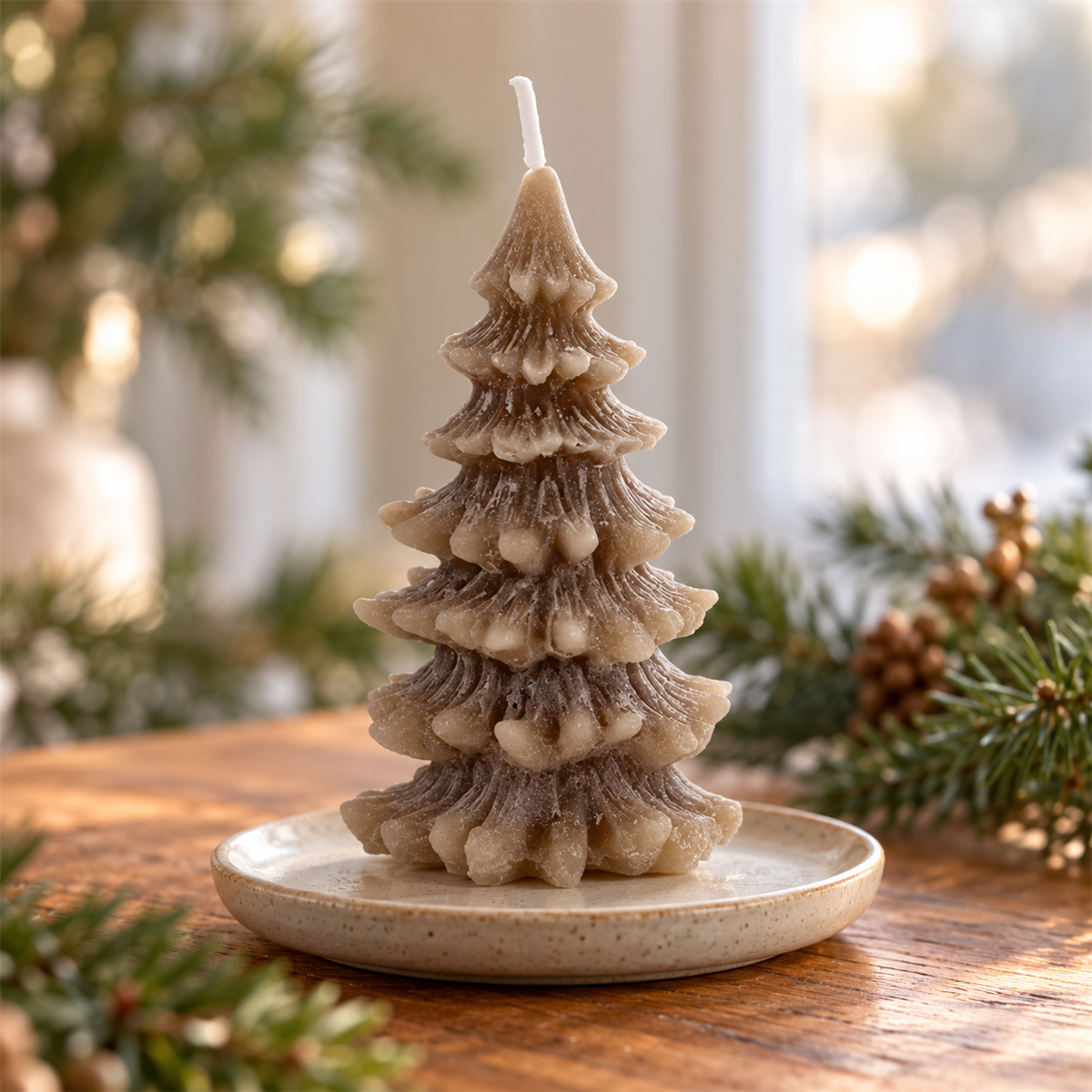 Home Society Kerstkaars Deco Candle Tree James S Taupe 10 x 6 x 6 cm