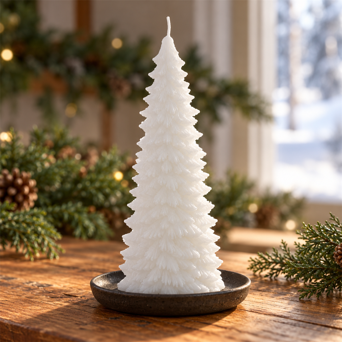 Home Society Kerstkaars Deco Candle Tree James Wit 12.8 x 6.5 x 6.5 cm