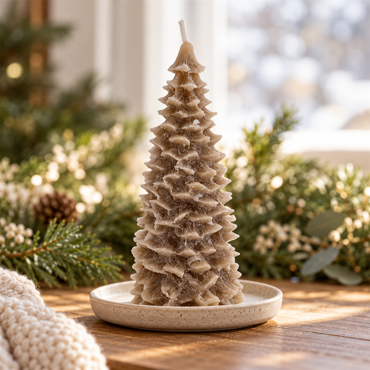 Home Society Kerstkaars Deco Candle Tree James Taupe 12.8 x 6.5 x 6.5 cm