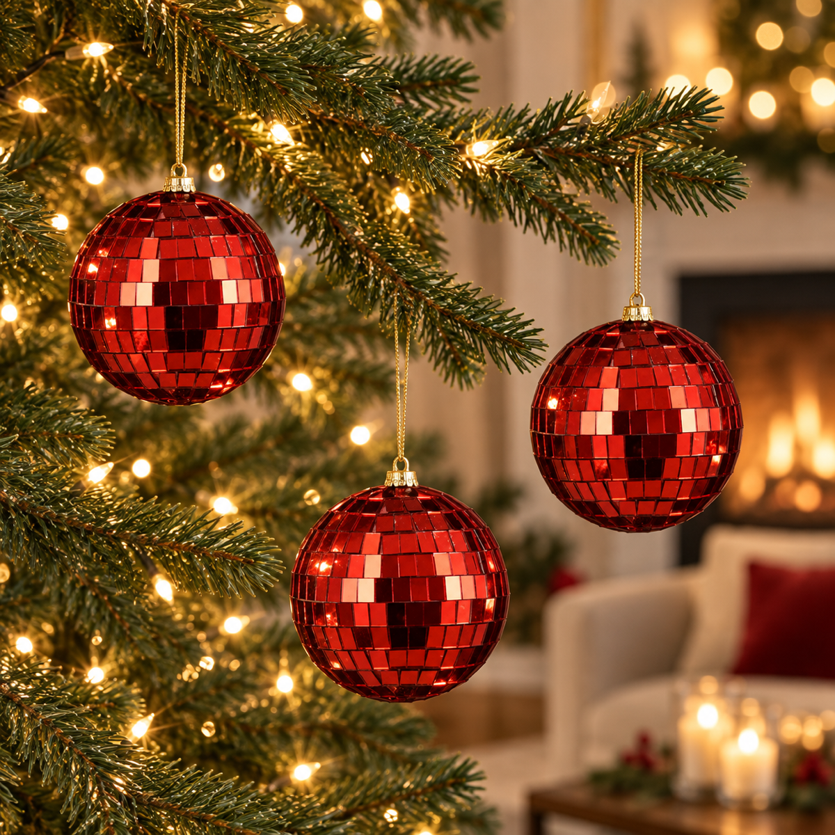 House of Seasons Kerstbal Disco Rood 3 stuks 8 x 8 cm