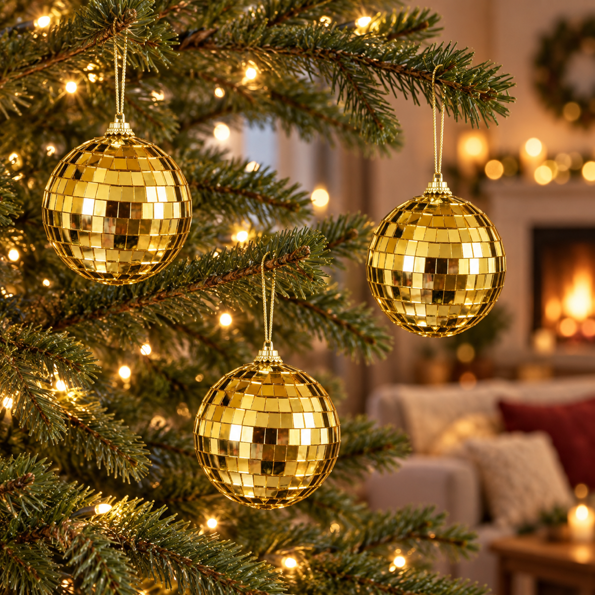 House of Seasons Kerstbal Disco Goud 3 stuks 8 x 8 cm