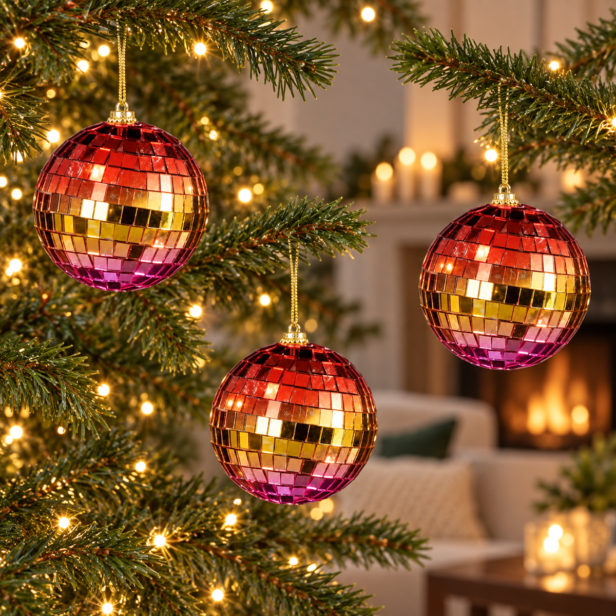 House of Seasons Kerstbal Disco Regenboog 3 stuks 8 x 8 cm