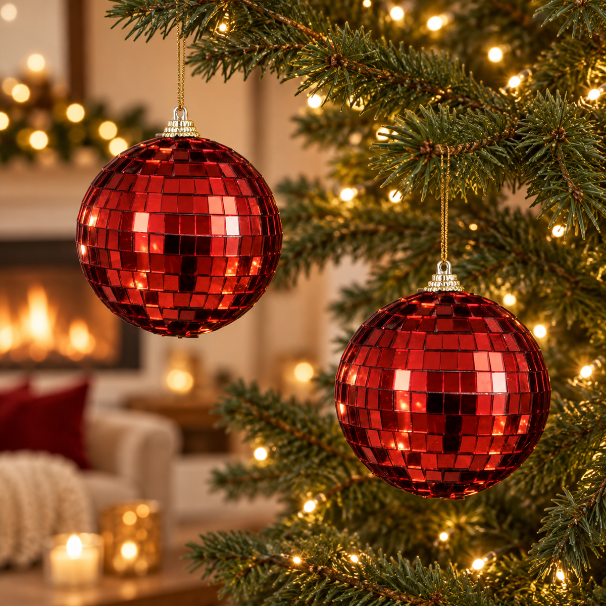 House of Seasons Kerstbal Disco Rood 2 stuks 10 x 10 cm