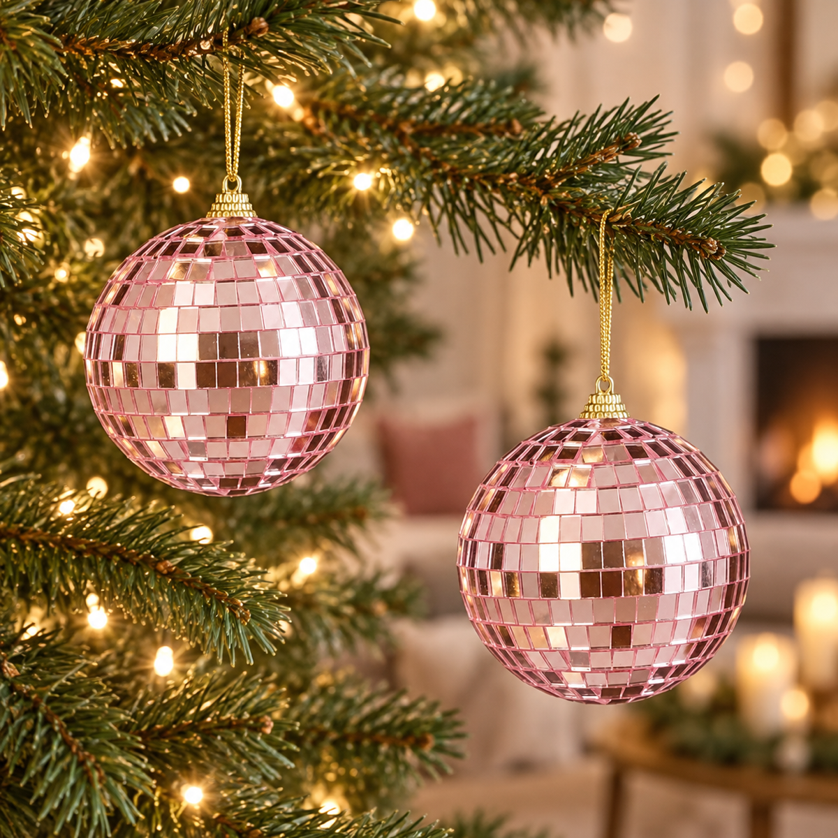 House of Seasons Kerstbal Disco Roze 2 stuks 10 x 10 cm