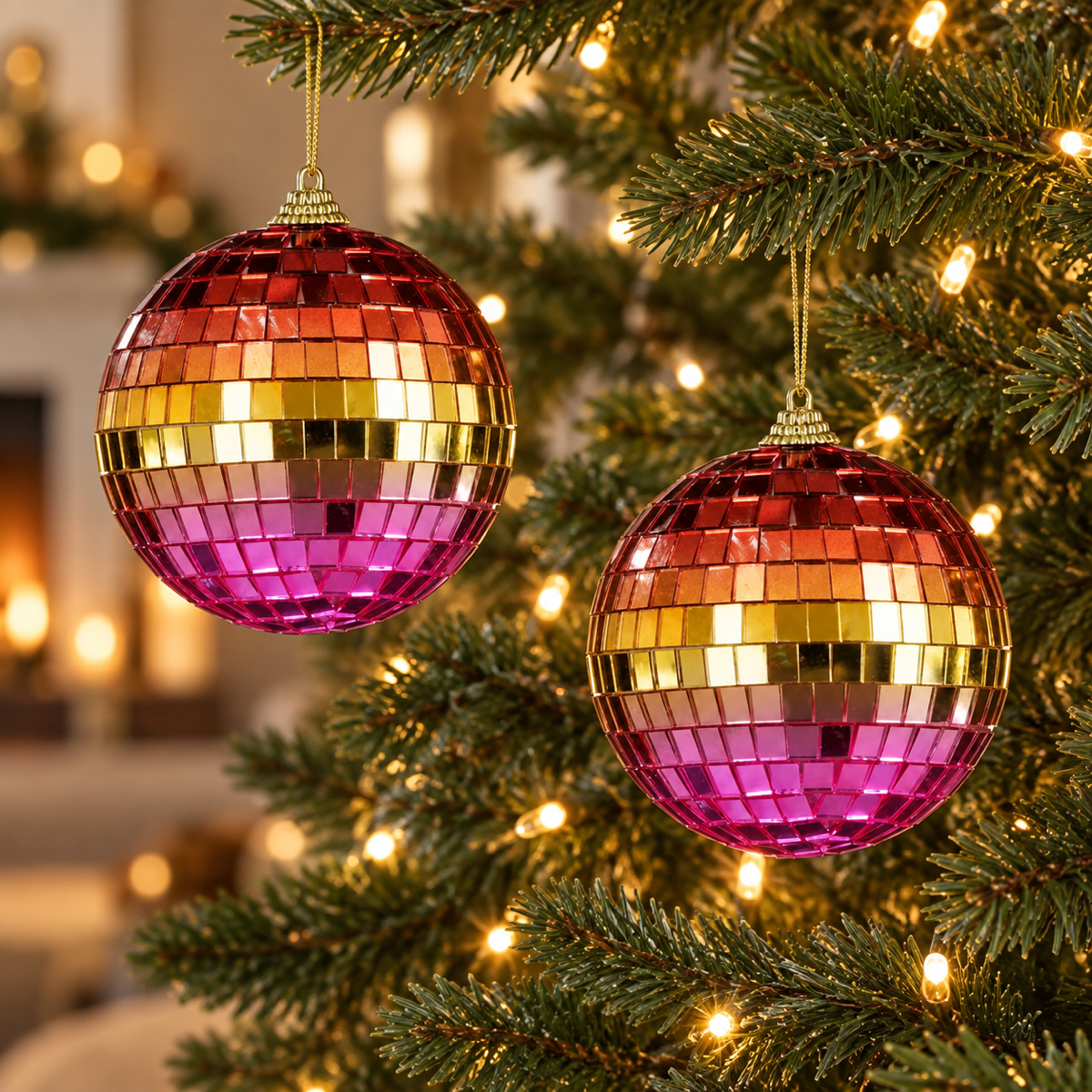 House of Seasons Kerstbal Disco Regenboog 2 stuks 10 x 10 cm