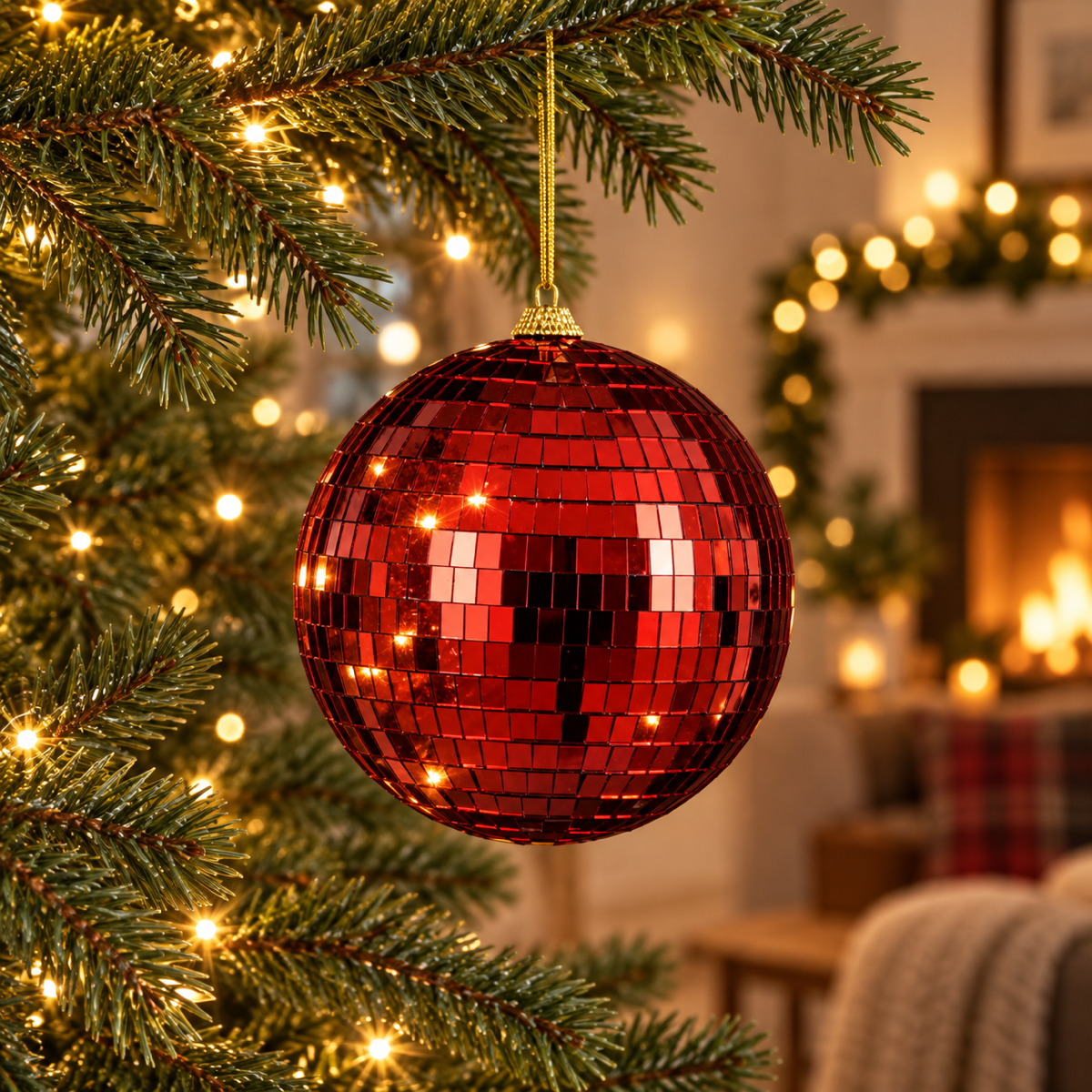House of Seasons Kerstbal Disco Rood 15 x 15 cm
