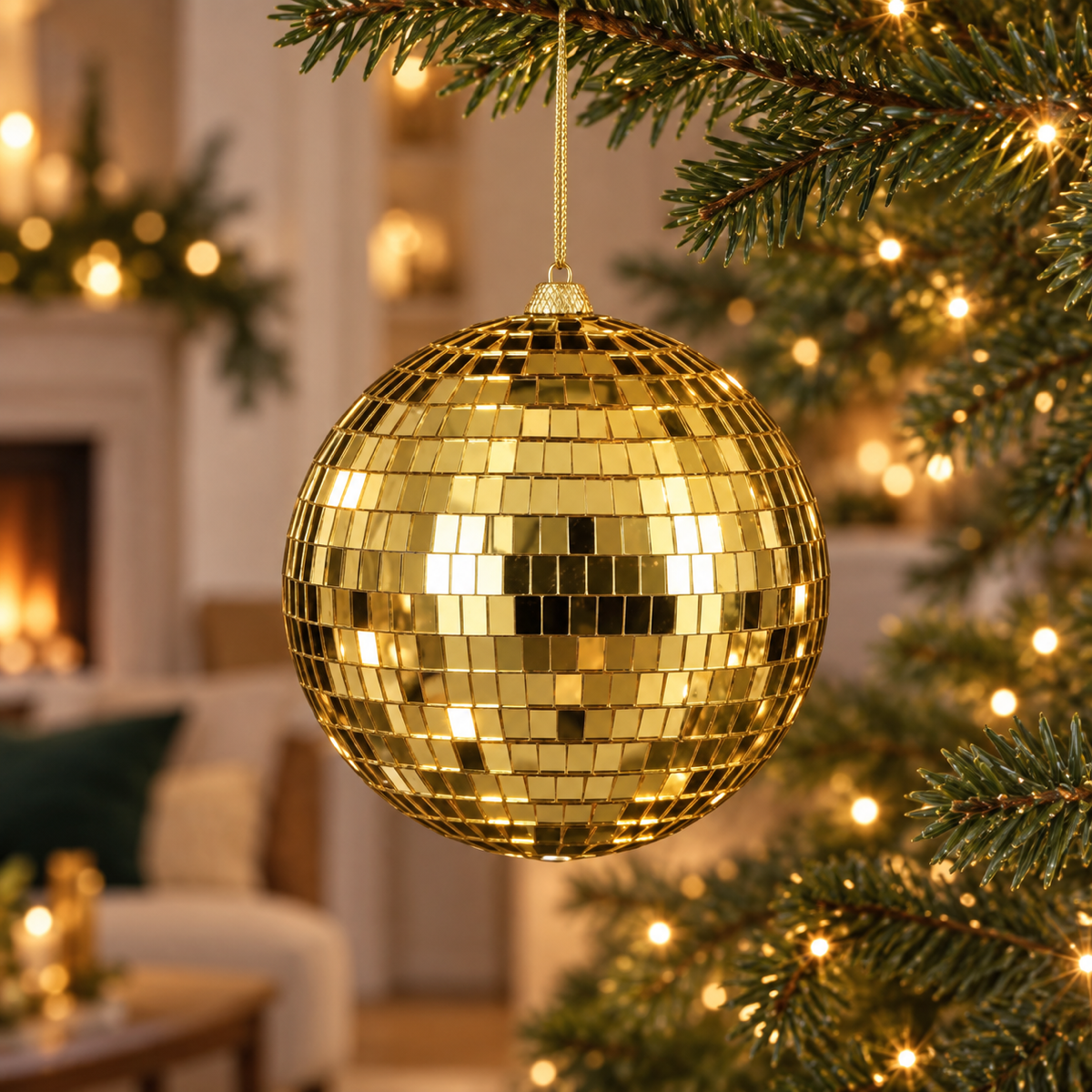 House of Seasons Kerstbal Disco Goud 15 x 15 cm