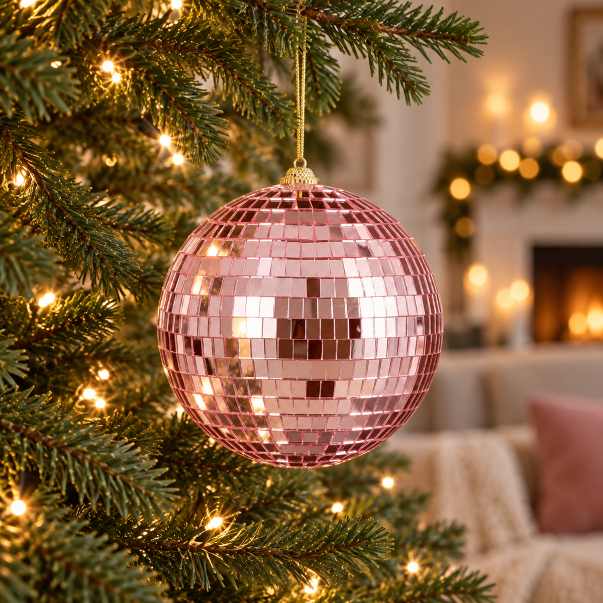 House of Seasons Kerstbal Disco Roze 15 x 15 cm