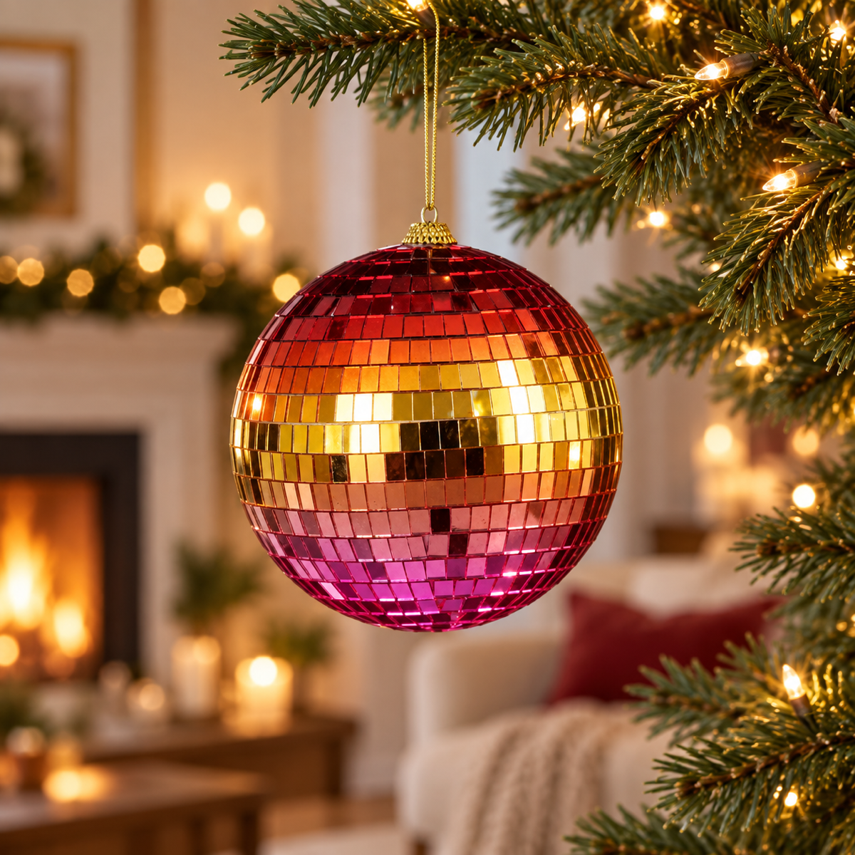 House of Seasons Kerstbal Disco Regenboog 15 x 15 cm
