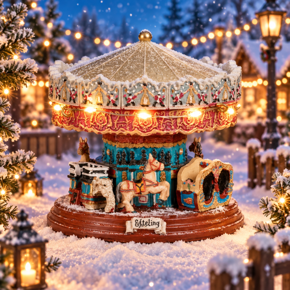 Luville Kerstdorpminiatuur Carrousel met Verlichting 9 x 9 x 8.5 cm