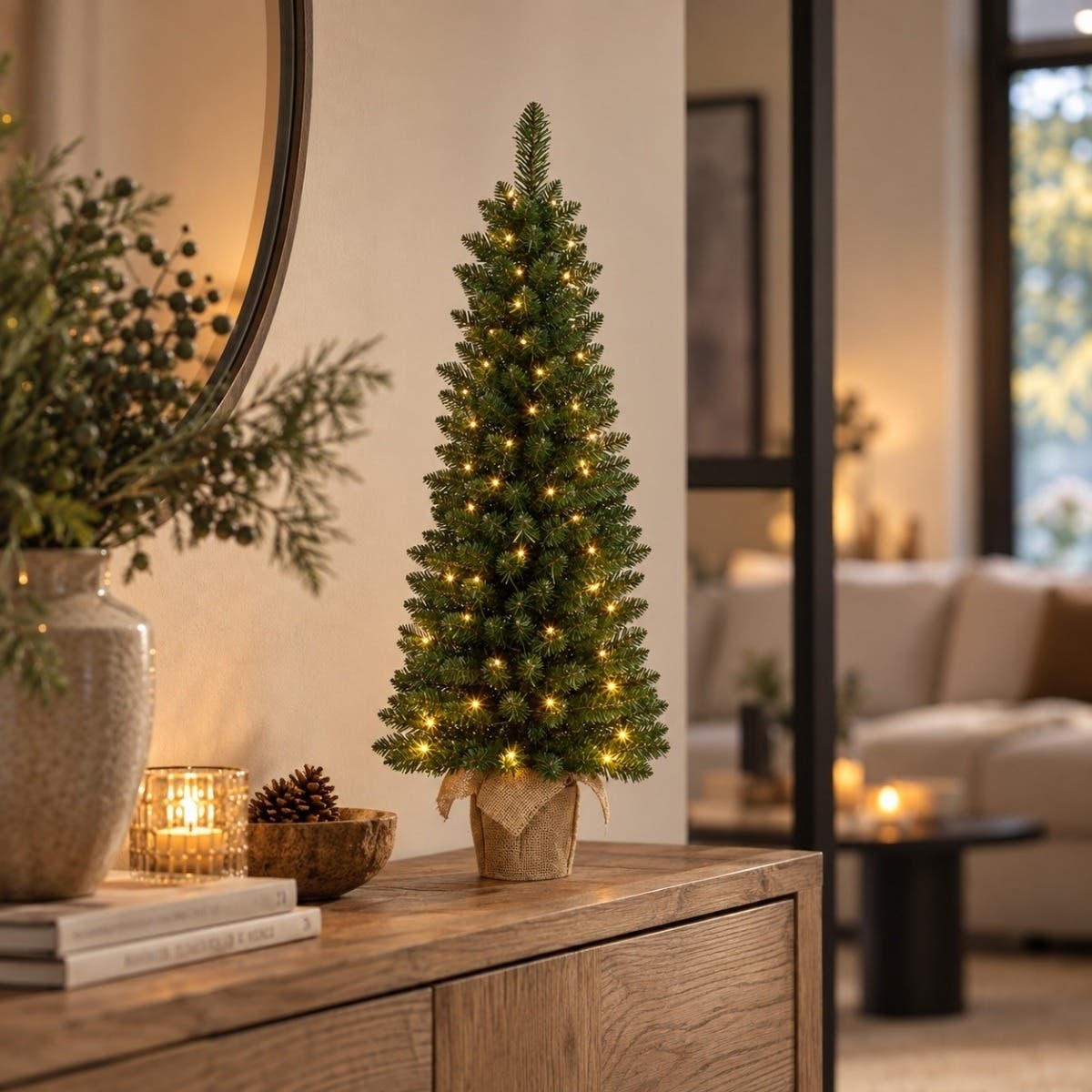 Black Box Trees Kunstkerstboom Mini Jute Gerlos Groen met Verlichting 75 x 36 cm