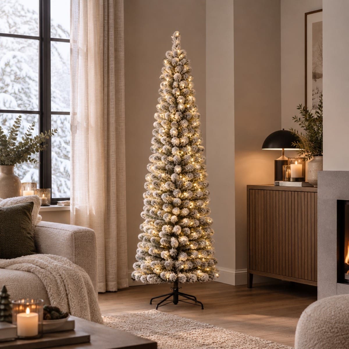 Black Box Trees Kunstkerstboom Charlton Wit met Sneeuw en Verlichting 185 x 53 cm
