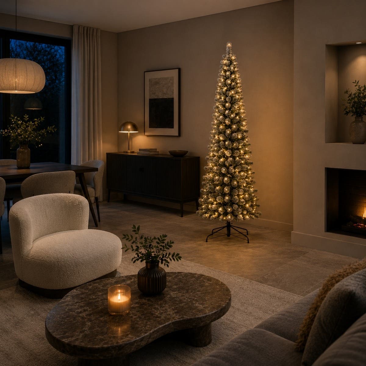 Black Box Trees Kunstkerstboom Charlton Wit met Sneeuw en Verlichting 215 x 56 cm