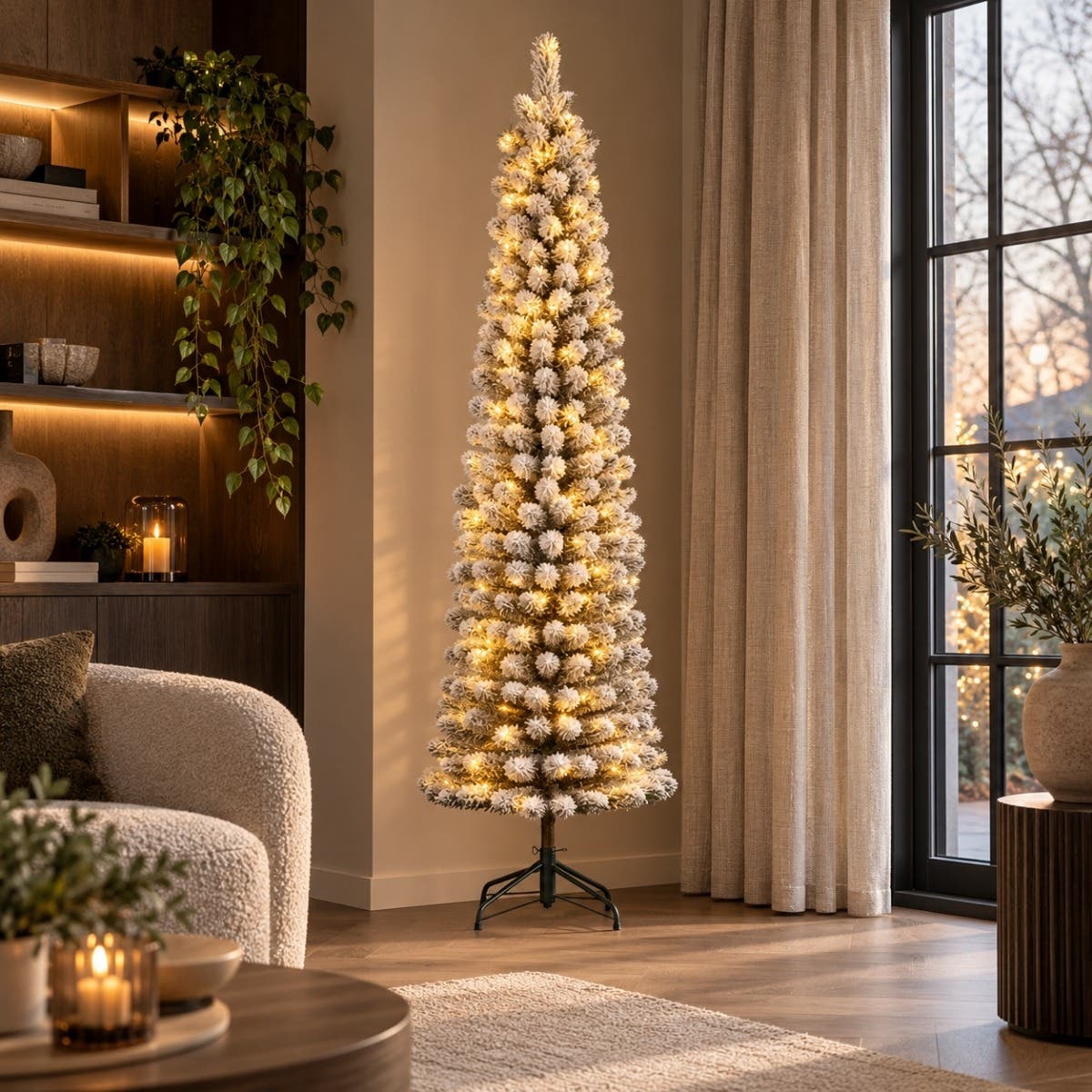 Black Box Trees Kunstkerstboom Charlton Wit met Sneeuw en Verlichting 230 x 58 cm