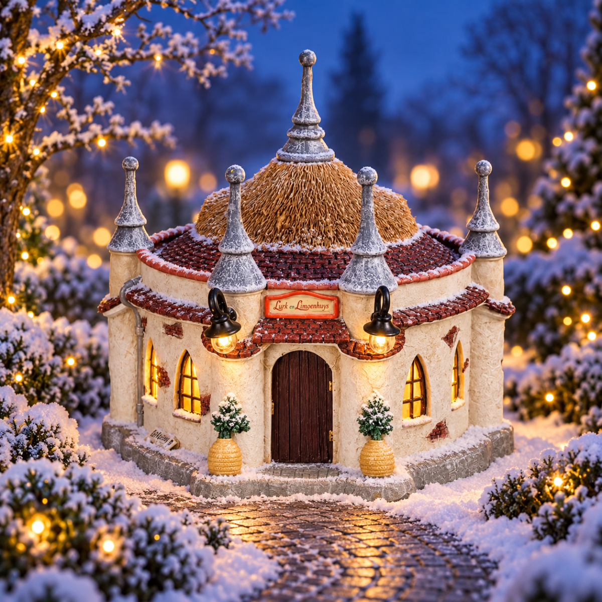 Efteling Kerstdorphuisje Lurk en Limoenhuys met Verlichting 16 x 17 x 16 cm