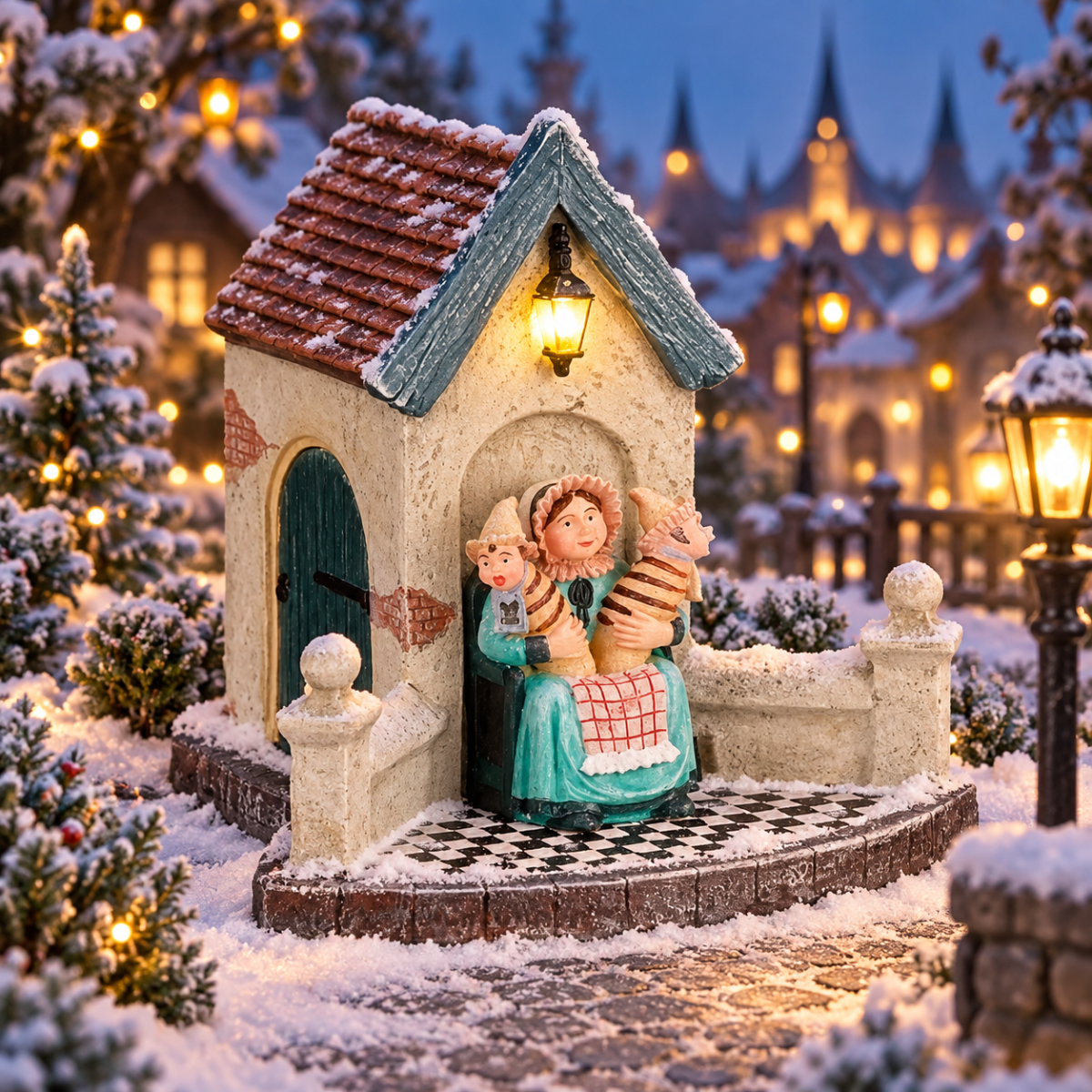 Luville Kerstdorpminiatuur Tweeling Gijs met Verlichting 11 x 12 x 11 cm