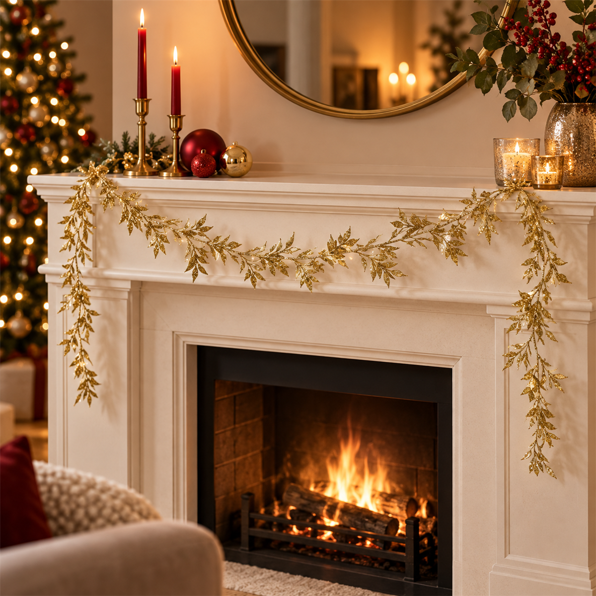 Mica Decorations Slinger Bladeren Goud 180 cm
