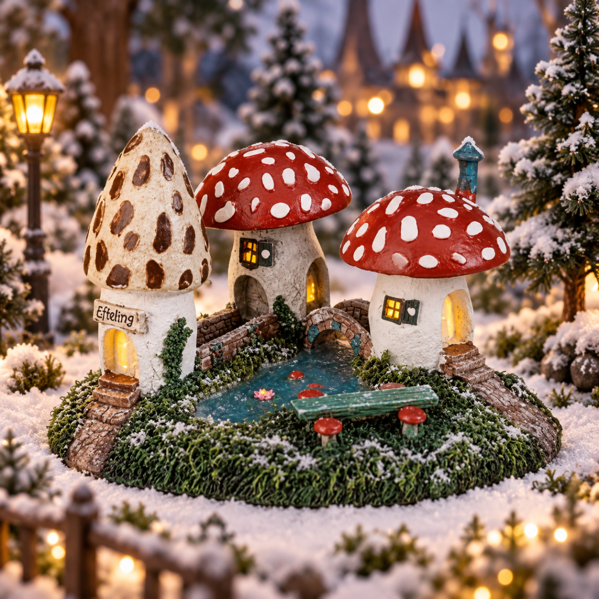 Luville Kerstdorpminiatuur Paddenstoelen Concrs 12.5 x 10.5 x 8 cm