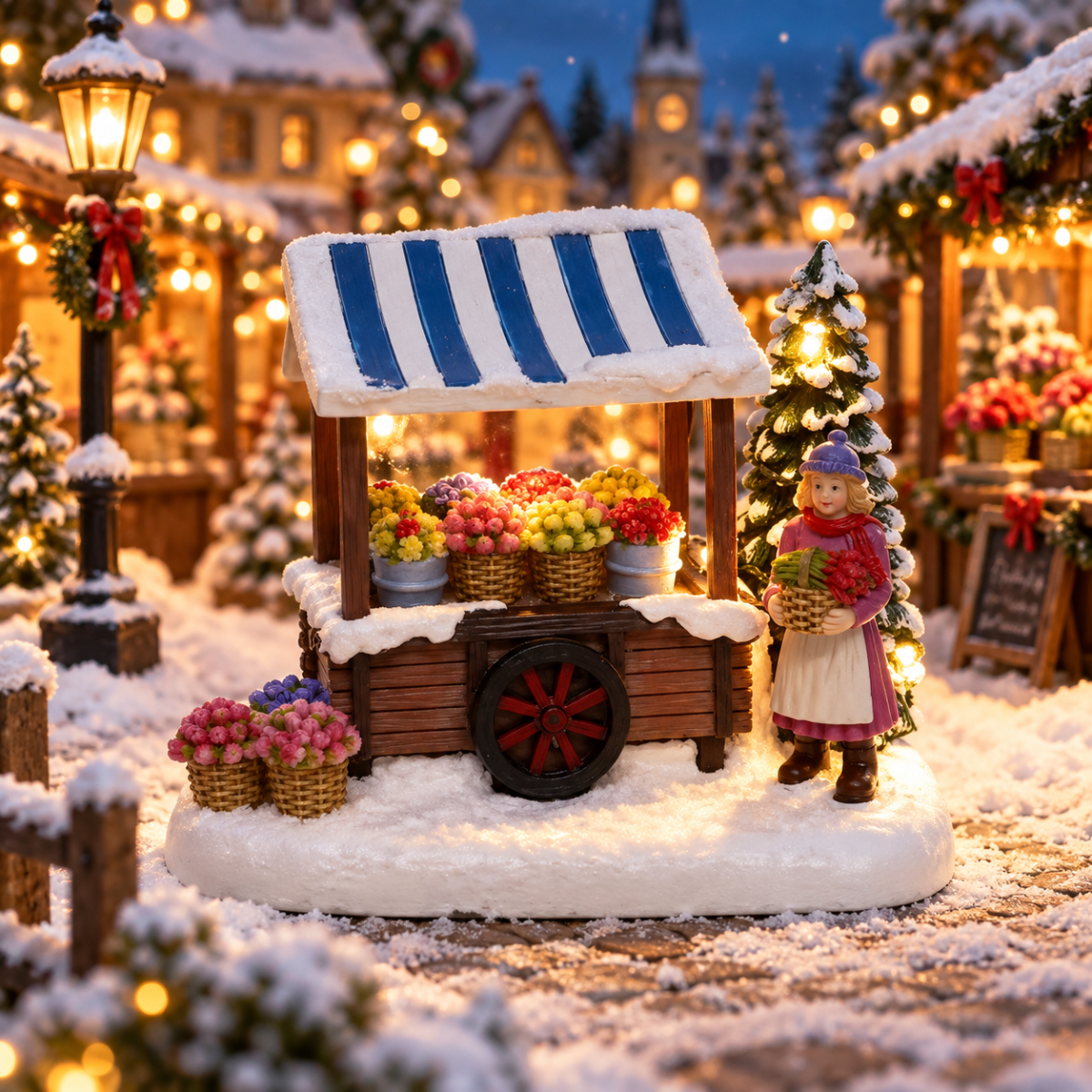 Santaville Kerstdorphuisje Nostalgic Flower Cart Florist met Verlichting 14 x 9 x 11 cm
