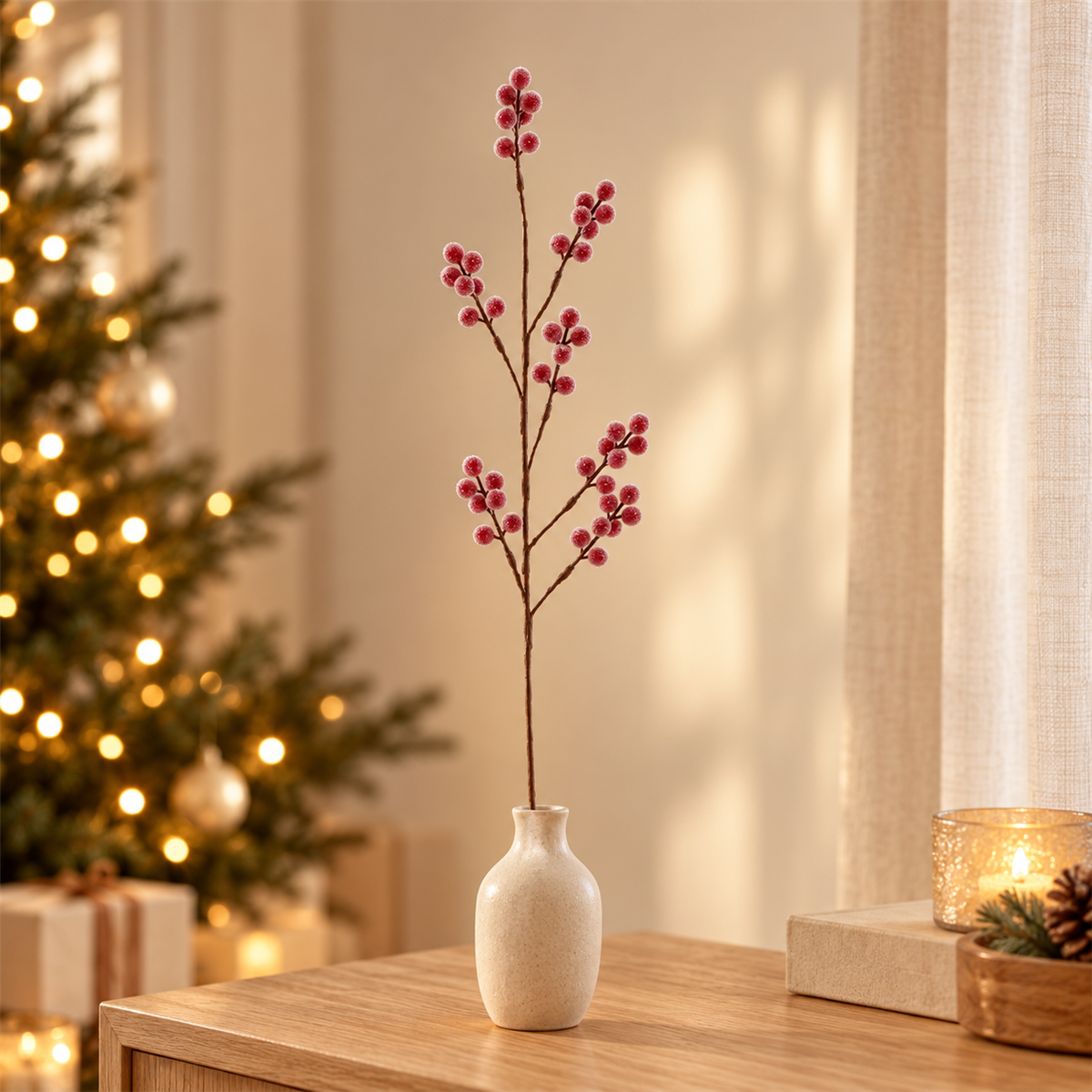 De Bosrand Decoratietak Bessen Gesuikerd Rood 83 x 22.6 x 23 cm