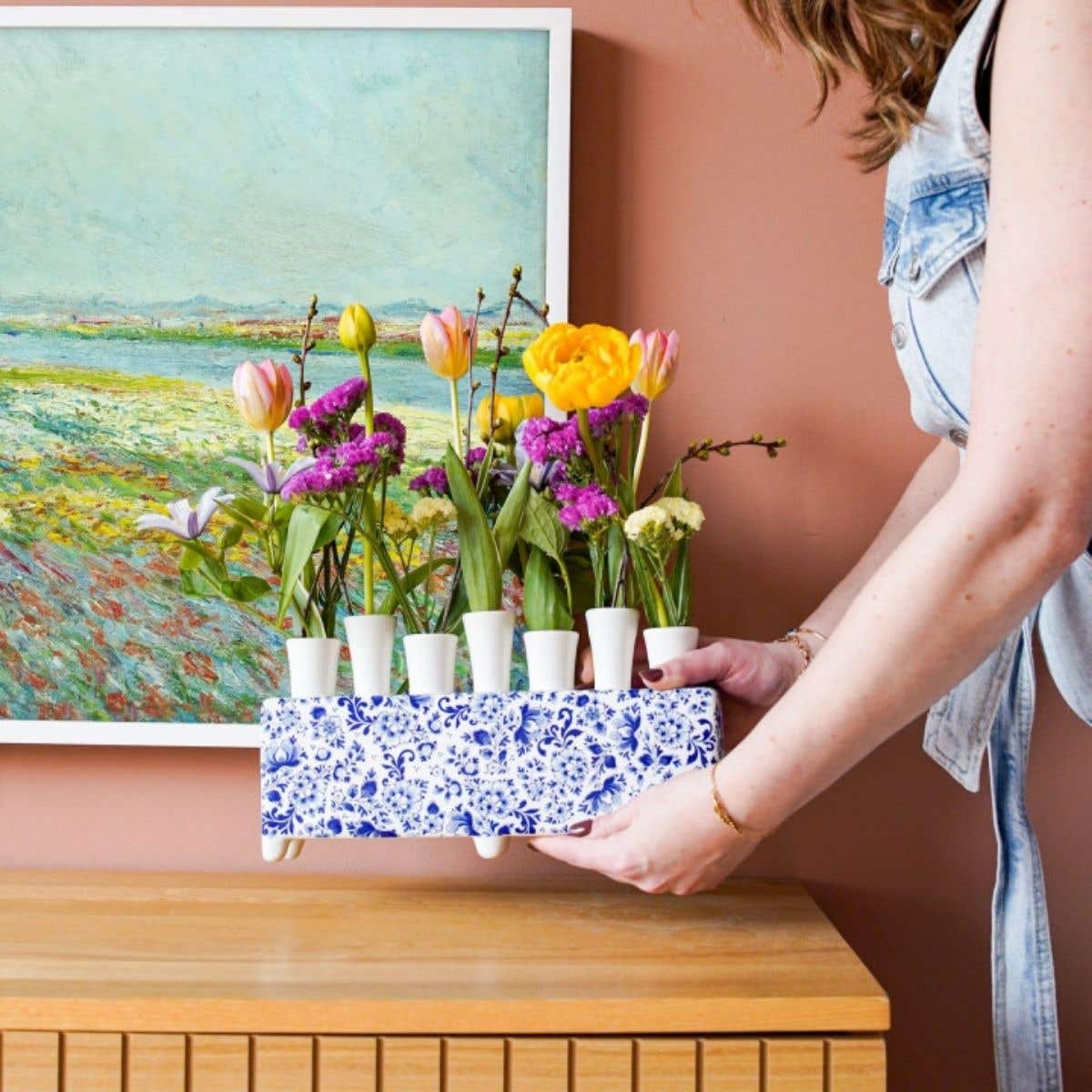 Heinen Delfts Blauw Tulpenvaas Delfts Blauw Rechthoek