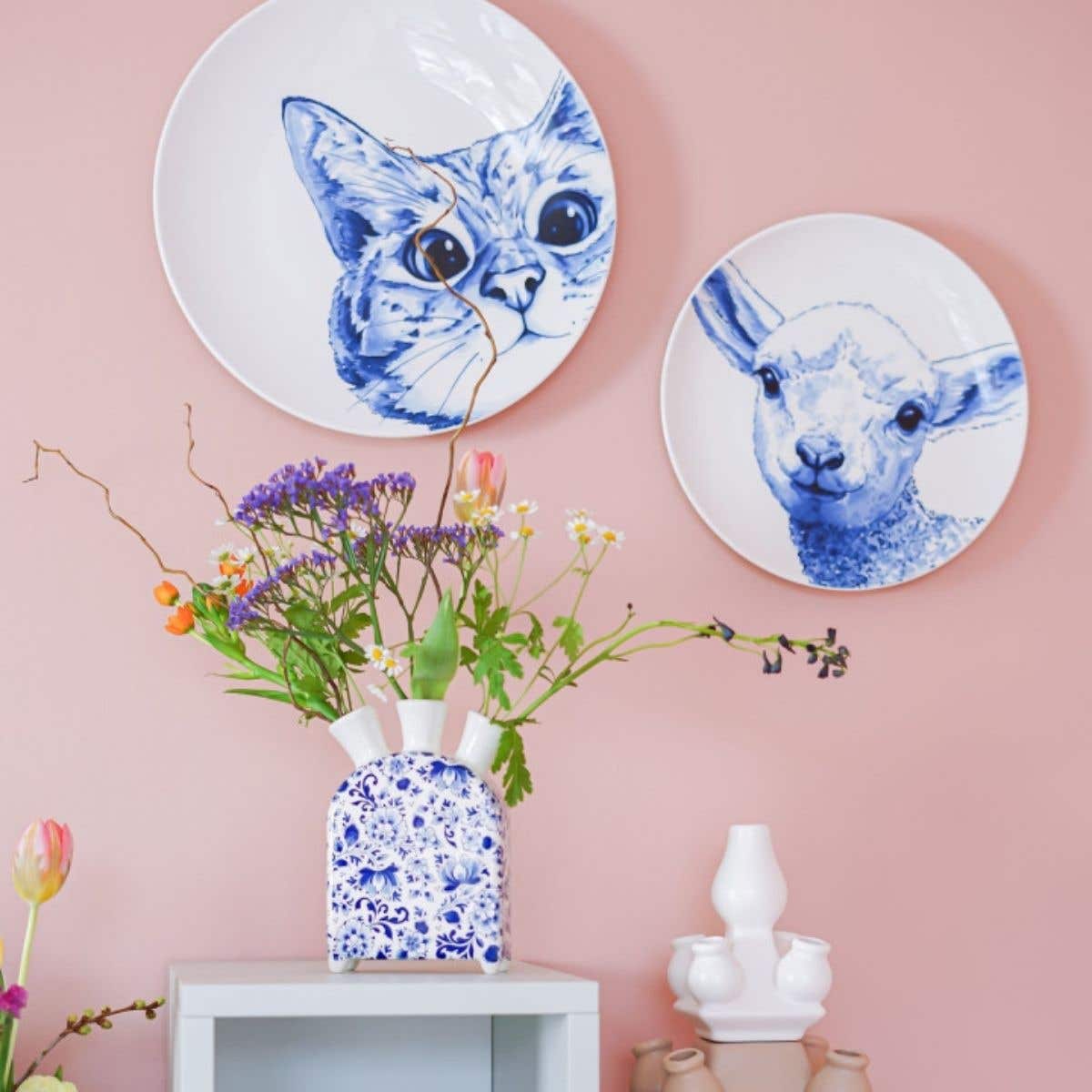 Heinen Delfts Blauw Wandbord Poes