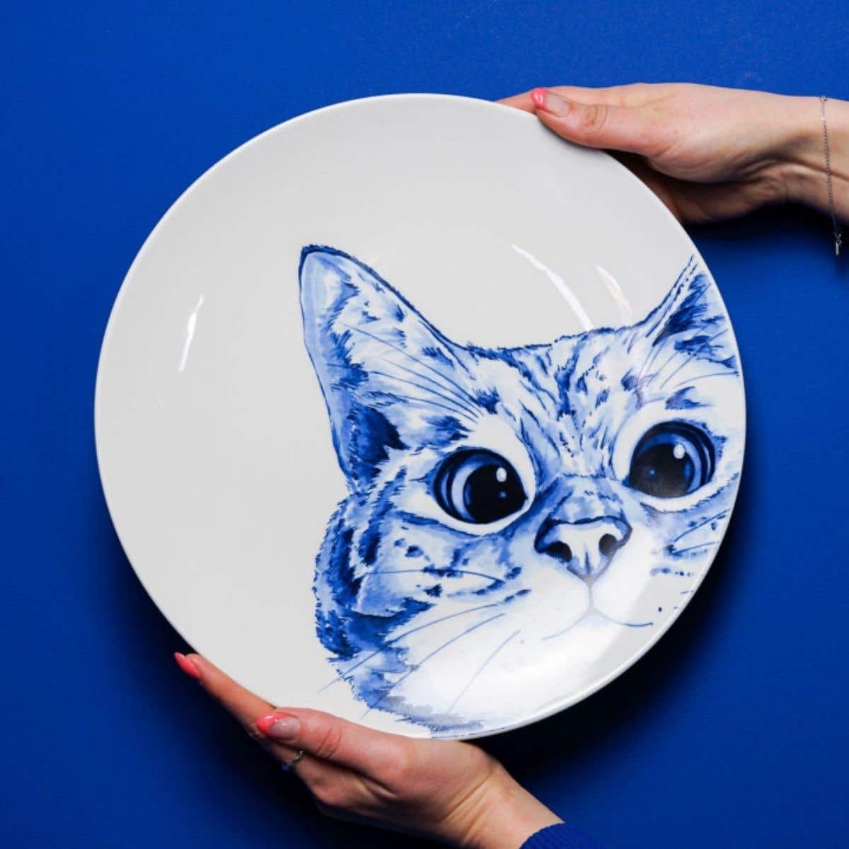 Heinen Delfts Blauw Wandbord Poes