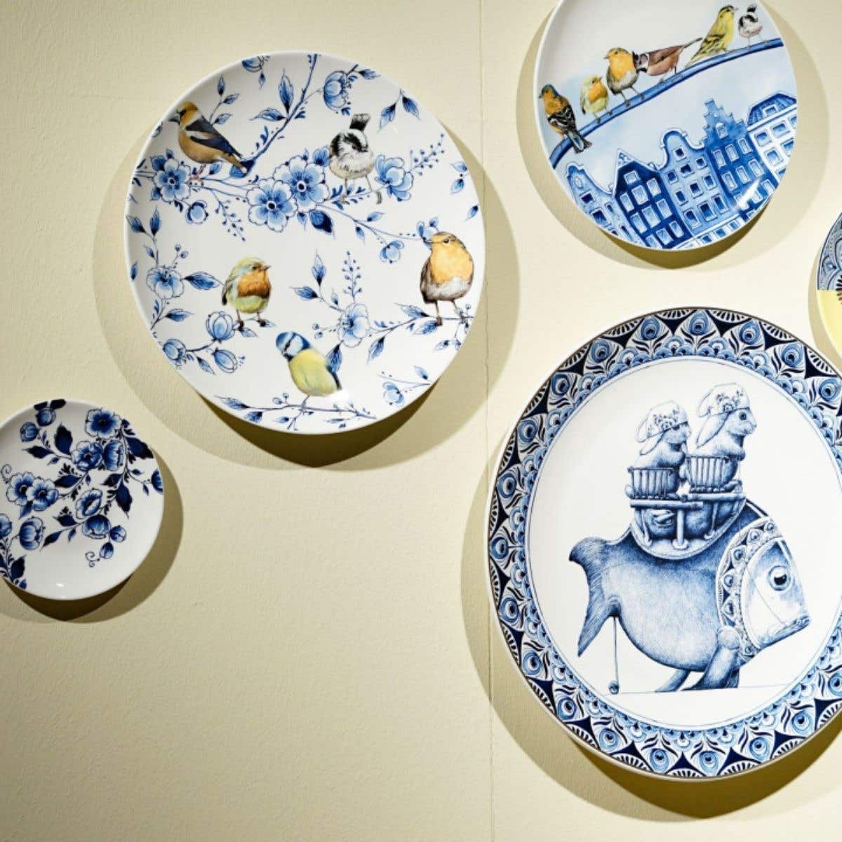 Heinen Delfts Blauw Wandbord Bosvogels met Bloesem