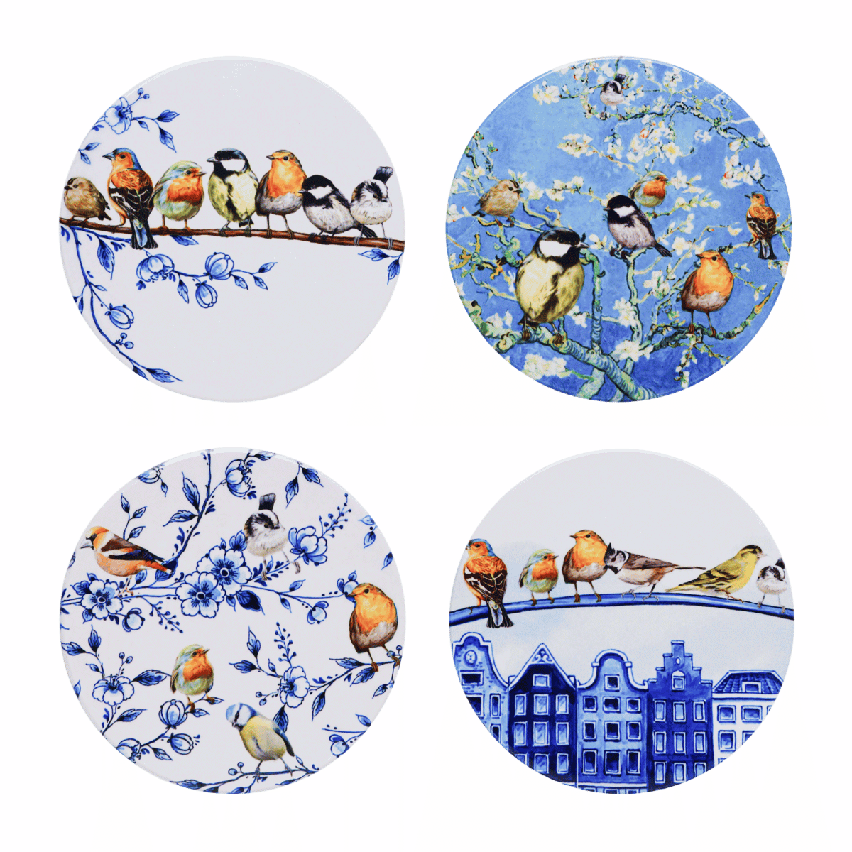Heinen Delfts Blauw Onderzetters Bosvogels 4 stuks