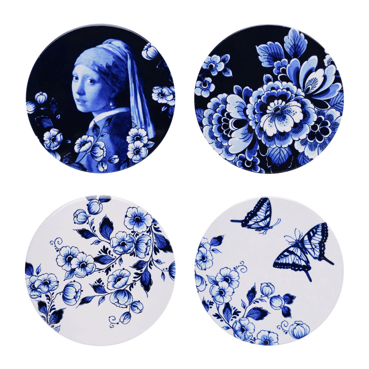 Heinen Delfts Blauw Onderzetters Dag & Nacht 4 stuks