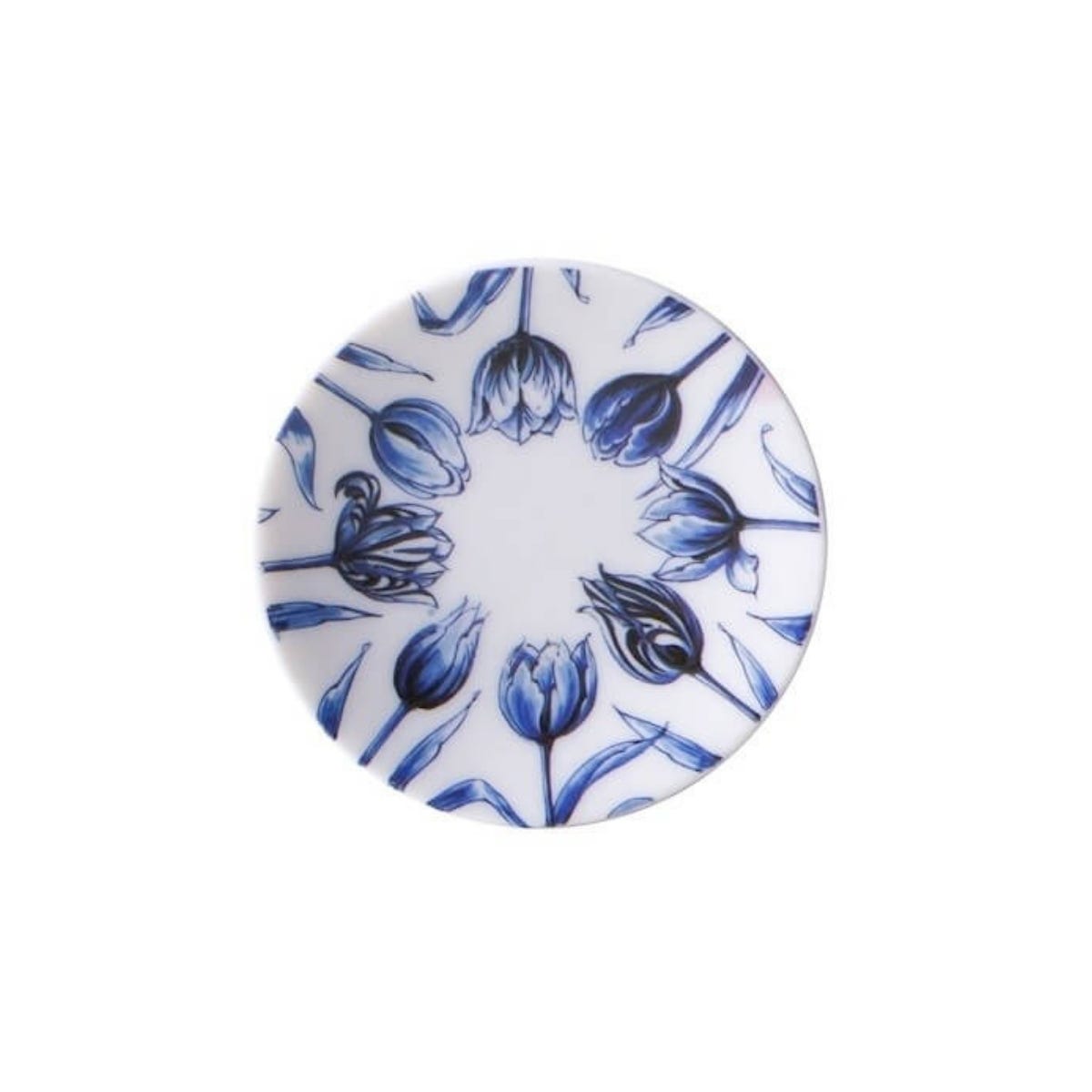 Heinen Delfts Blauw Magneet Vrolijke Tulpen Rond Blauw