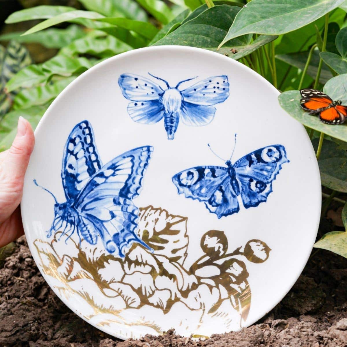 Heinen Delfts Blauw Wandbord Insecten Vlinders