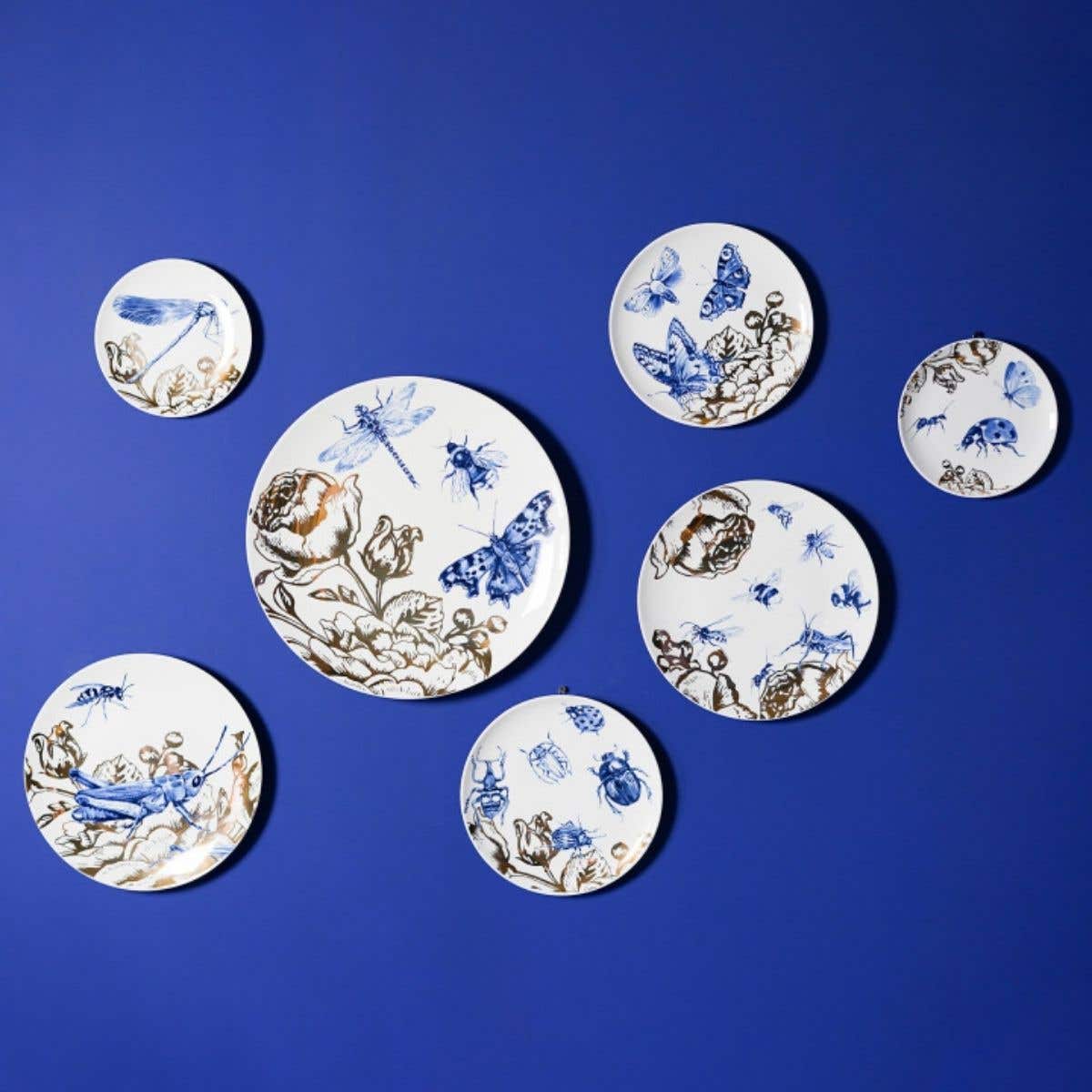 Heinen Delfts Blauw Wandbord Insecten Vlinders