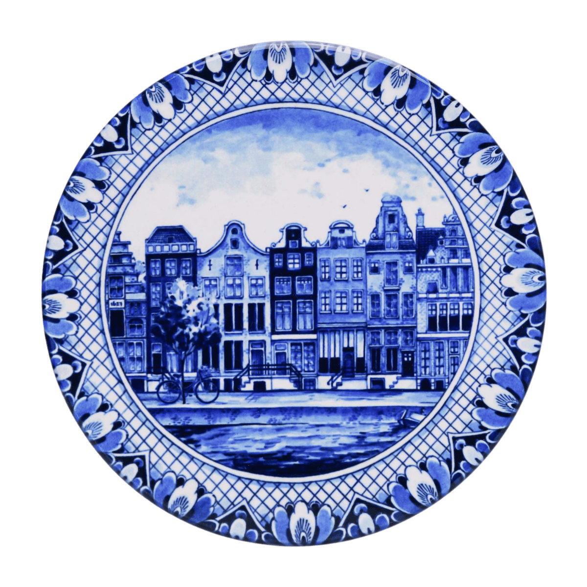 Heinen Delfts Blauw Pannenonderzetter Grachtenpanden 18 cm