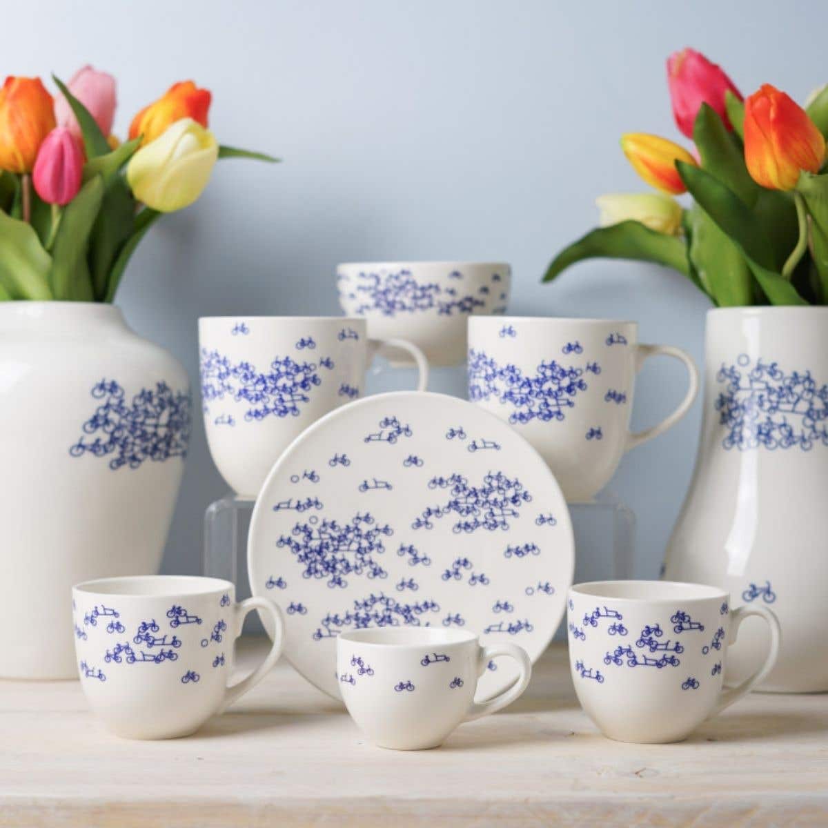 Heinen Delfts Blauw Yoghurtschaal de Blauwe Fiets 2 stuks